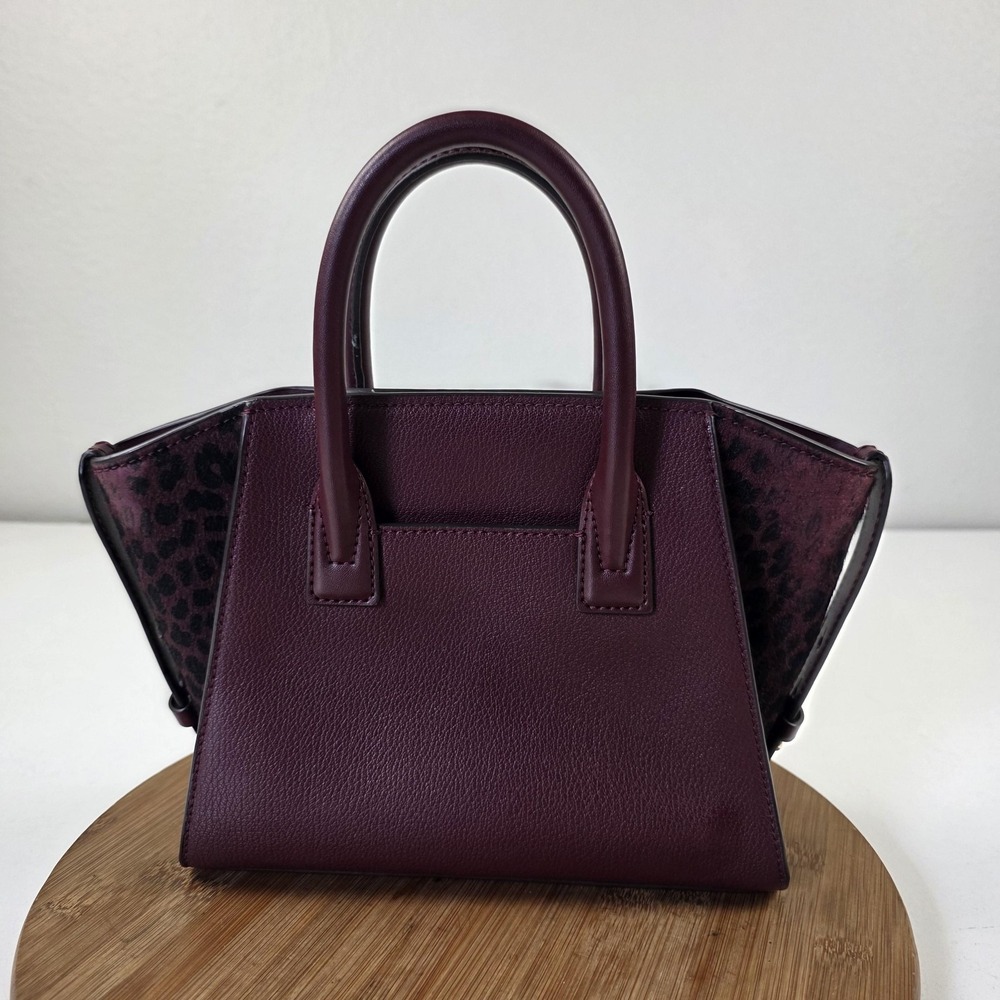Michael Kors Satchel Bag Womens Small Burgundy Leopard Pony Hair Top Handle - Picture 3 of 15